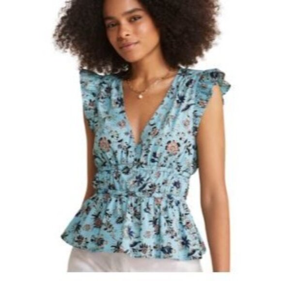 Vineyard Vines Marina Poplin Flutter Sleeve Top Women Size XS NWT Floral Print - Picture 1 of 12